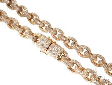 Diamond cable link chain in 14k yellow gold with custom lock closure – front flat lay showing full length