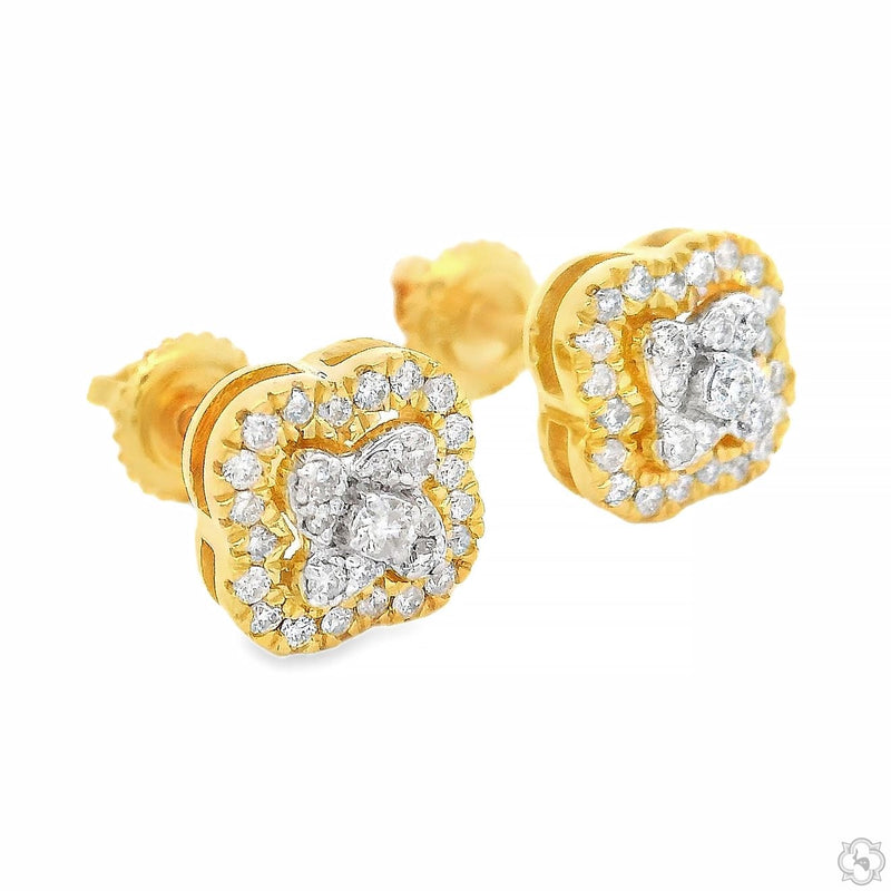 10K Gold Clover Motif Diamond Earrings, photo 5 of 7