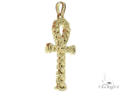 14K Yellow Gold Diamond Ankh Cross Crucifix Pendant 56545 - Image 2