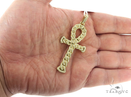 14K Yellow Gold Diamond Ankh Cross Crucifix Pendant, photo 5 of 7
