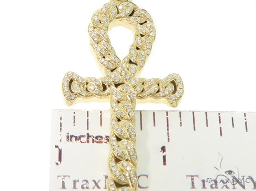 14K Yellow Gold Diamond Ankh Cross Crucifix Pendant, photo 6 of 7