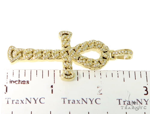 14K Yellow Gold Diamond Ankh Cross Crucifix Pendant 56545 - Image 7