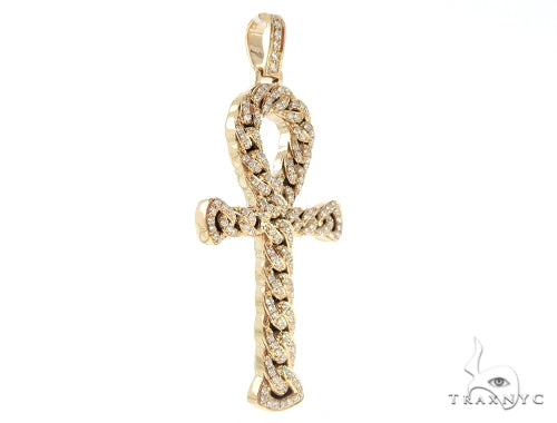 14K Rose Gold Diamond Ankh Cross Crucifix Pendant 56546 - Image 2