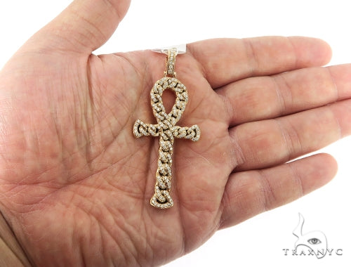 14K Rose Gold Diamond Ankh Cross Crucifix Pendant 56546 - Image 5