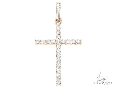 Custom 14K Rose Gold Prong Diamond Cross Pendant 65248 - Image 1