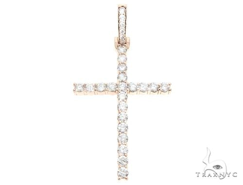 Custom 14K Rose Gold Prong Diamond Cross Pendant 65248 - Image 1