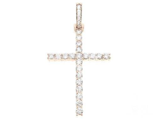 14K rose gold cross pendant with prong-set round diamonds for men and women