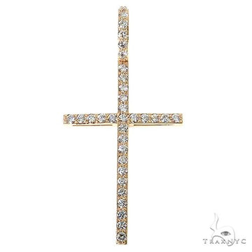 Yellow gold cross pendant encrusted with small sparkling diamonds for men.