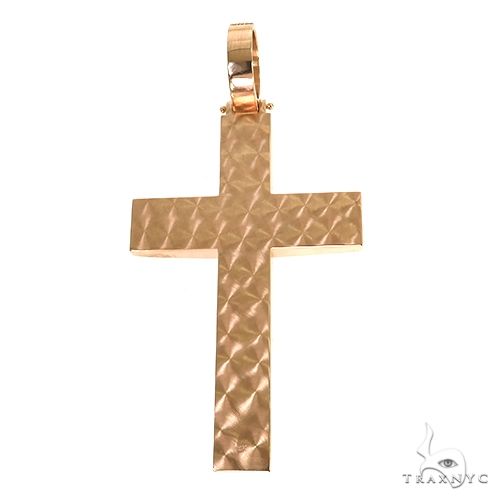 Rose gold mens cross pendant with hammered diamond-cut texture and polished bail