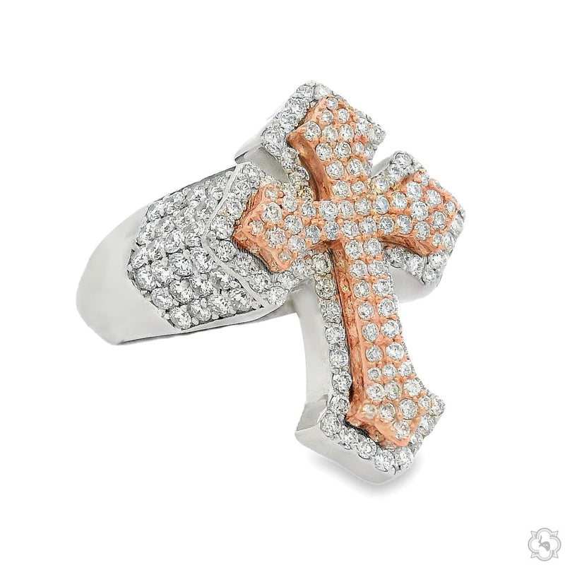 10K Rose Gold 1.9 Ctw Lab-Grown Diamond Cross Ring, view 2