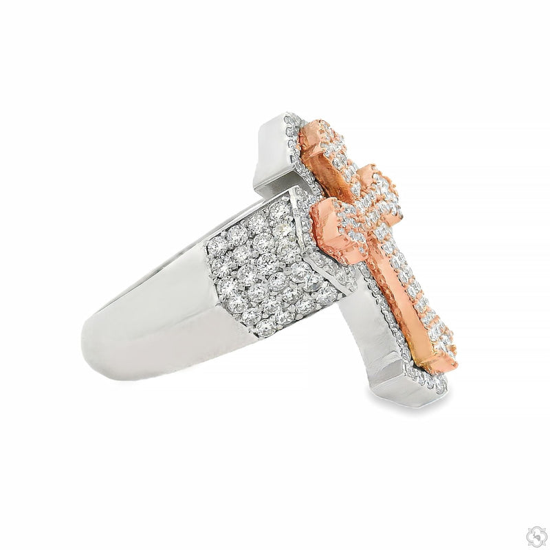 10K Rose Gold 1.9 Ctw Lab-Grown Diamond Cross Ring, view 3