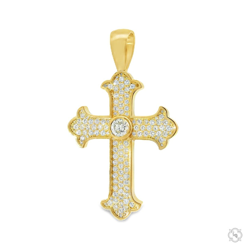 14K Gold Diamond Crown Cross Pendant, photo 3 of 8