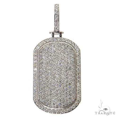 White gold dog tag pendant fully encrusted with small sparkling diamonds and diamond bail