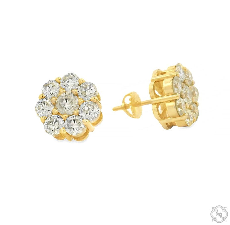 10K Gold Diamond Flower Earrings Large, photo 2 of 7
