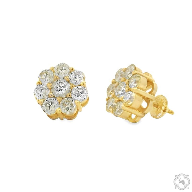 10K Gold Diamond Flower Earrings Large, photo 3 of 7