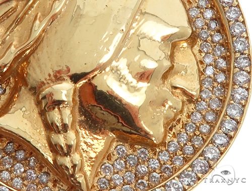 14K Gold Native American Indian Head Diamond Pendant, photo 4 of 7