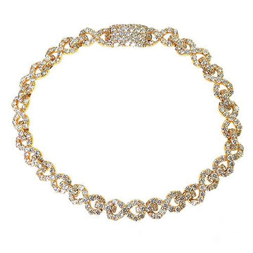 Yellow gold diamond infinity link bracelet with sparkling lab-created diamonds.