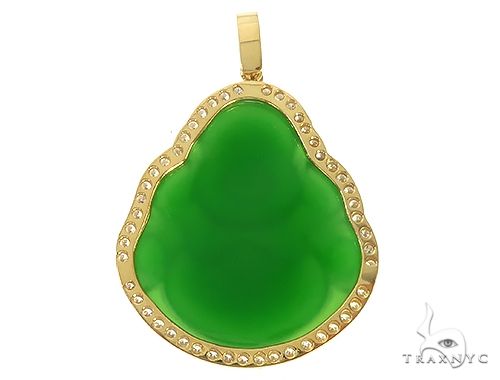 14K Gold Diamond Jade Stone Buddha Pendant, photo 3 of 7