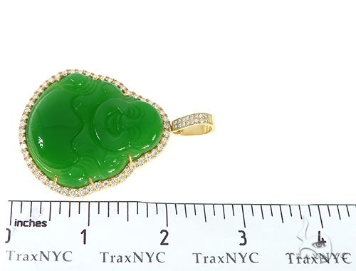14K Gold Diamond Jade Stone Buddha Pendant, photo 7 of 7