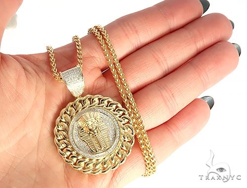 Diamond Pharaoh King Tut Pendant Franco Link Chain Set 65137 - Image 5