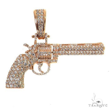 Rose gold revolver pendant encrusted with sparkling diamonds, detailed and elegant design.