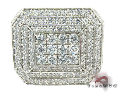 Men's silver ring with square diamond cluster and pavé-set diamond sides