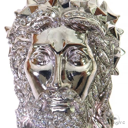 Diamond Spikes Crown Jesus Head Pendant in 14K gold, view 4