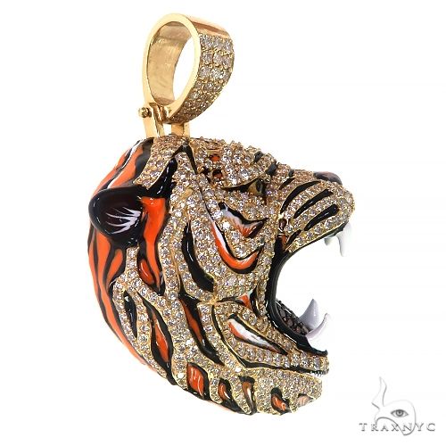 14K Gold Diamond Tiger Head Pendant, photo 2 of 6