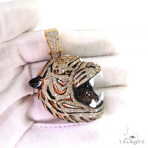 14K Gold Diamond Tiger Head Pendant, photo 6 of 6