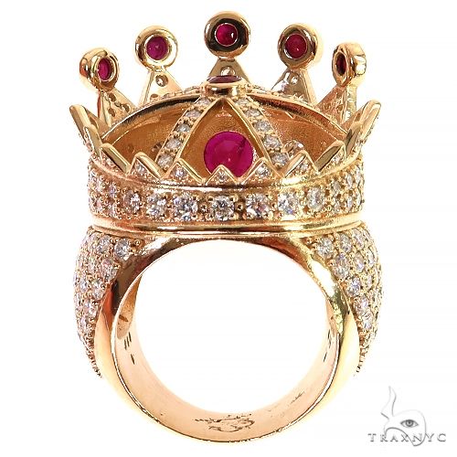 Diamond With Ruby Recreated Tupac Crown Ring 69132 | TraxNYC