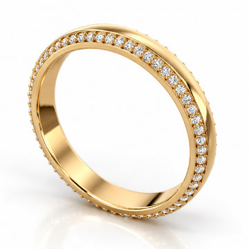 14K yellow gold Diamond Border Wedding Band featuring two rows of round lab grown diamonds along beveled borders, a polished gold center, and a 3.50mm comfort-fit band.