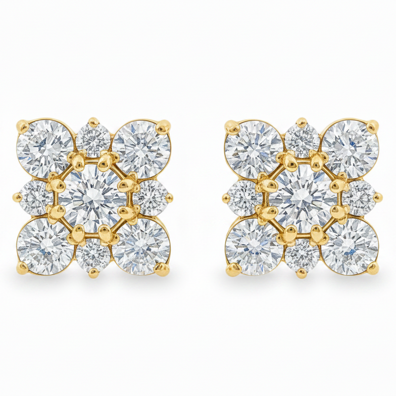 Diamond Cluster Square Studs 70739