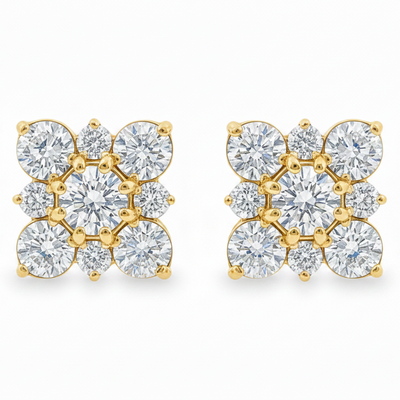 14K Gold Diamond Cluster Square Studs