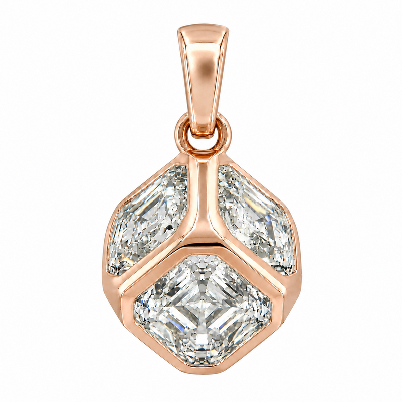 Diamond Cube Bezel Pendant in 14K gold, view 3
