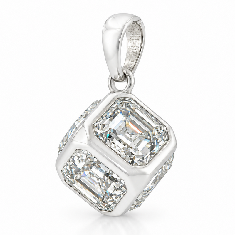 Diamond Cube Bezel Pendant in 14K gold, view 4