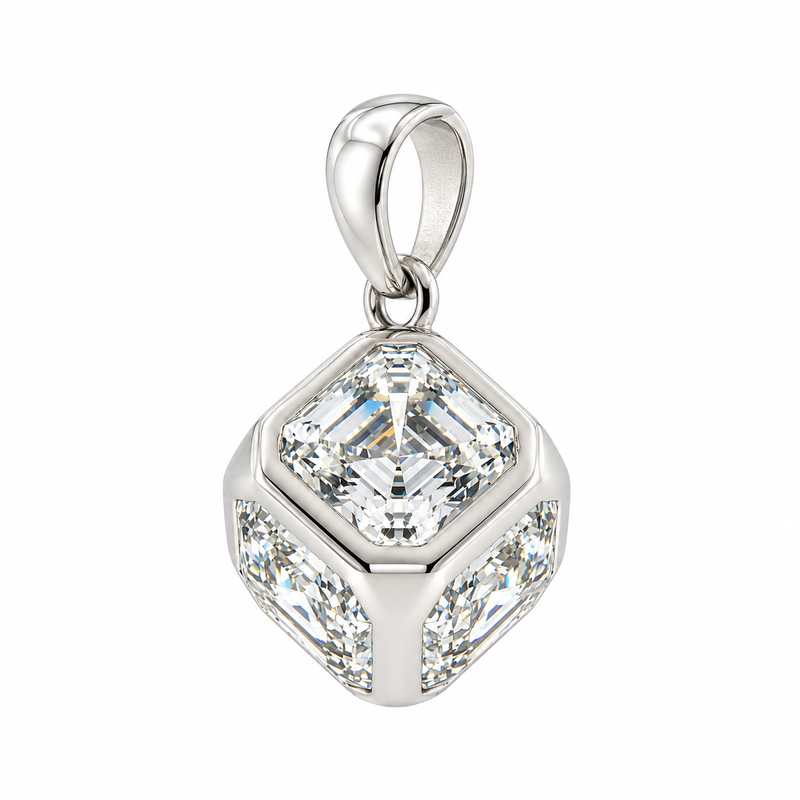 Diamond Cube Bezel Pendant in 14K gold, view 5