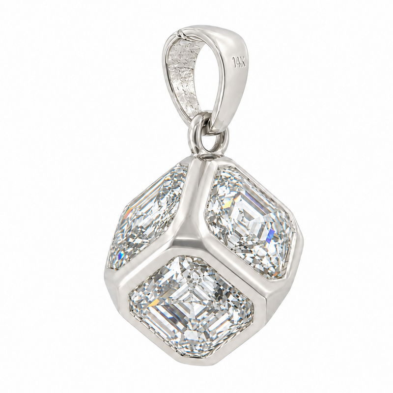Diamond Cube Bezel Pendant in 14K gold, view 6