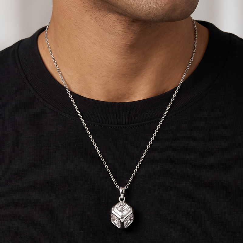 Diamond Cube Bezel Pendant in 14K gold, view 11