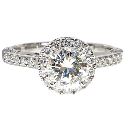 18K Gold Diamond Halo Engagement Ring