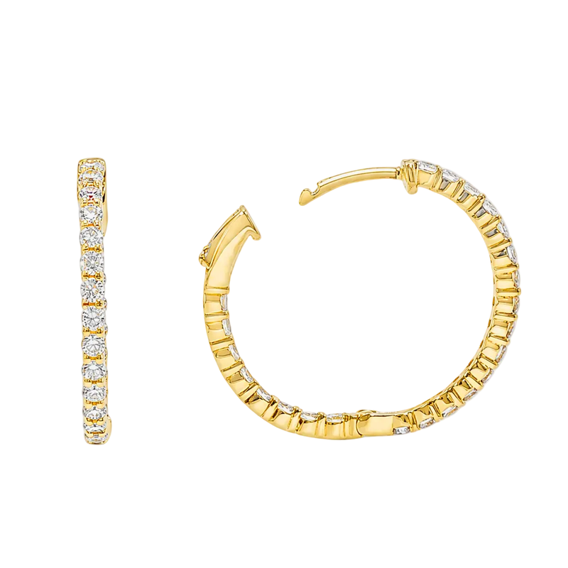 Diamond Hoop Earrings 1 Ct in 14K gold, view 4