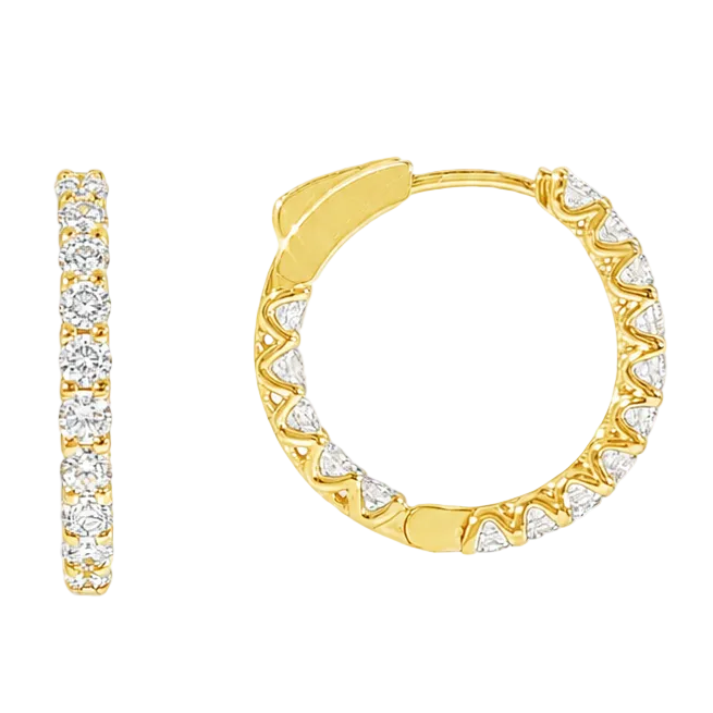 Diamond Hoop Earrings 2 Ct in 14K gold, view 3