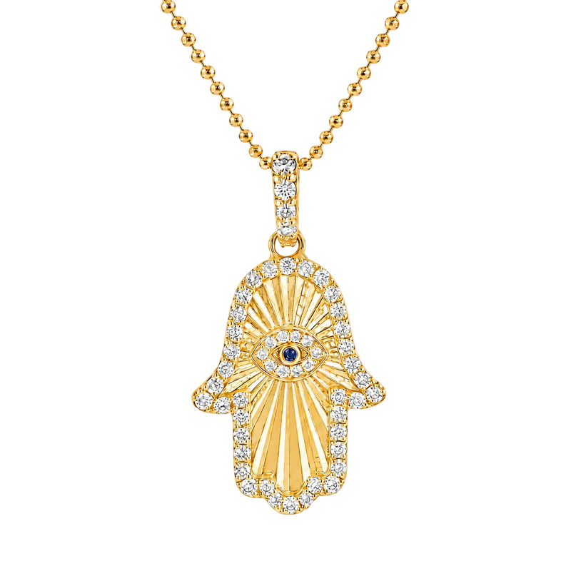 Diamond & Sapphire Hamsa Pendant Set 71725