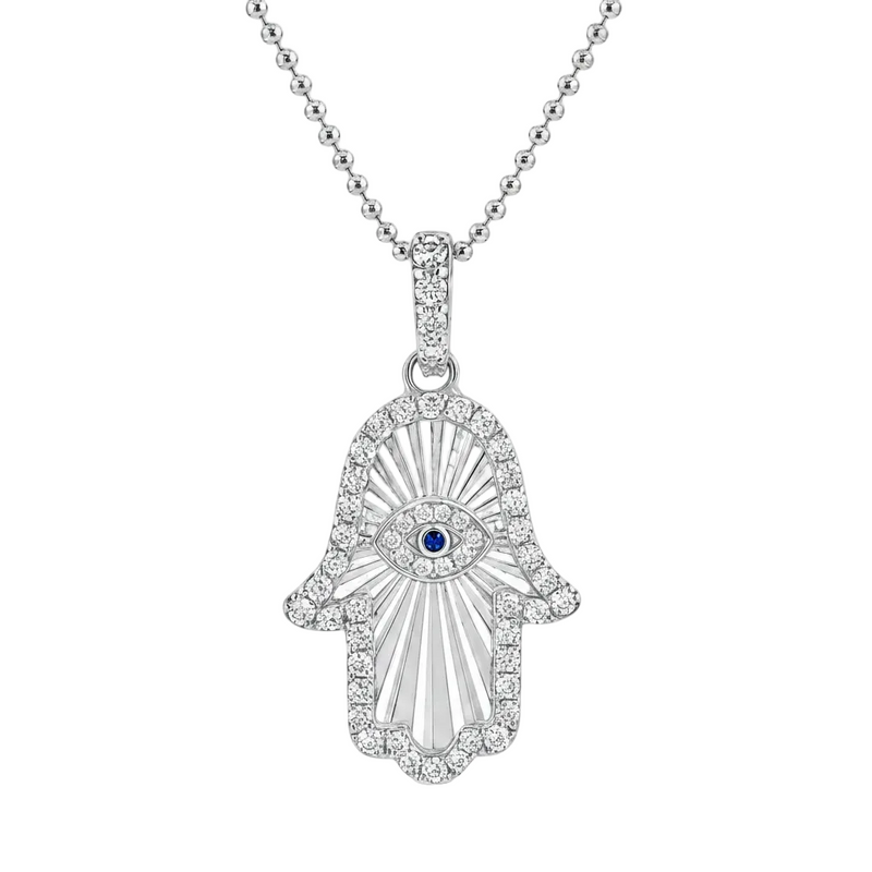 Diamond & Sapphire Hamsa Pendant Set 71725