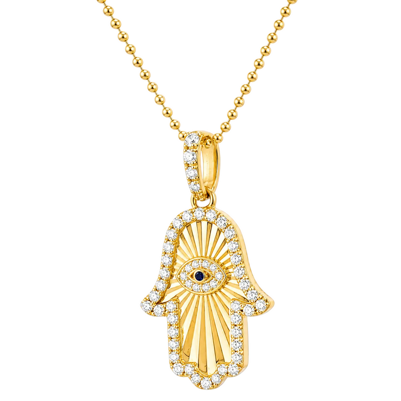 Diamond & Sapphire Hamsa Pendant Set 71725