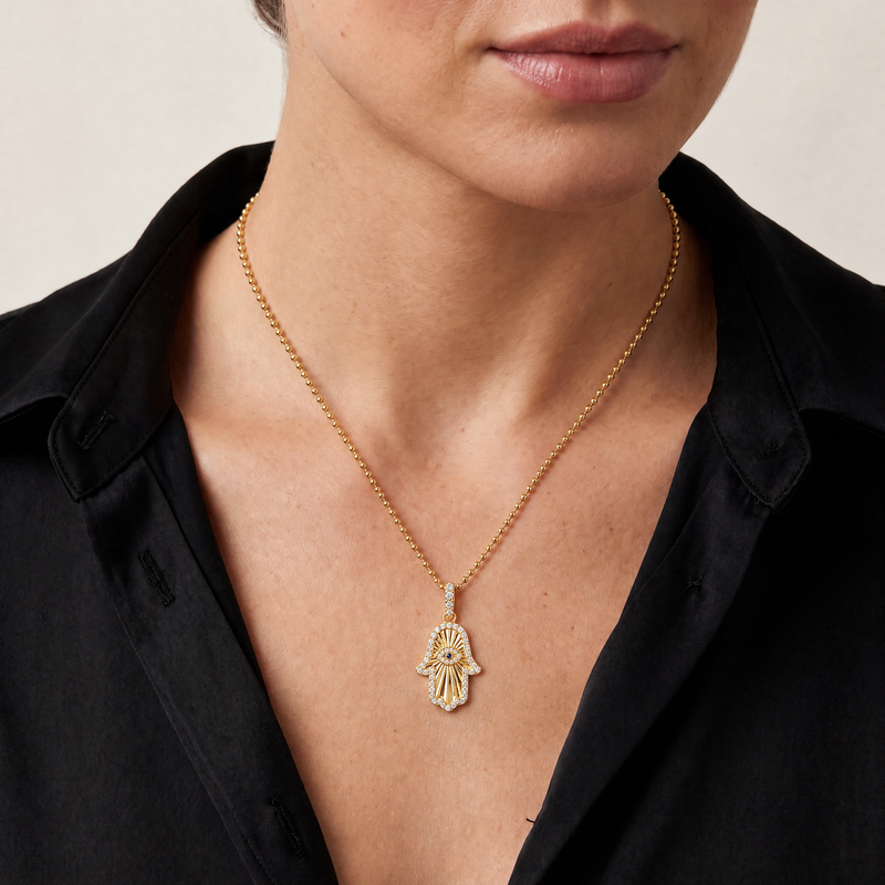 Diamond & Sapphire Hamsa Pendant Set 71725