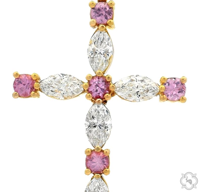 14K Gold Divine Pink Sapphire Marquise Cross, photo 3 of 8
