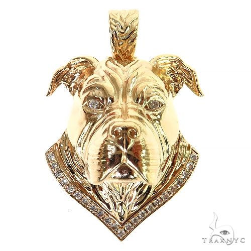 Yellow gold dog head pendant with diamond collar detailing, men's custom jewelry