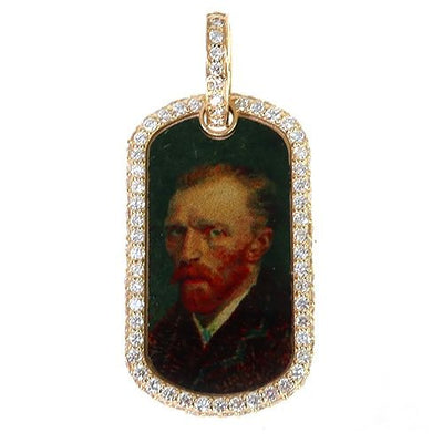 14K Gold Dog Tag Diamond Frame Photo Pendant