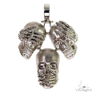 .925 Silver See No Evil, Hear No Evil, Speak No Evil Skull Pendant 67697 - Image 1