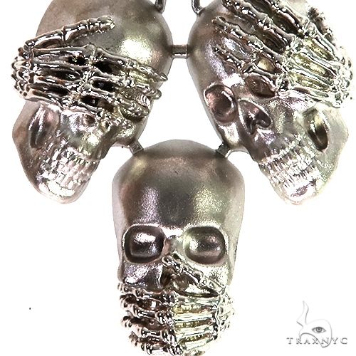 .925 Silver See No Evil, Hear No Evil, Speak No Evil Skull Pendant 67697 - Image 3